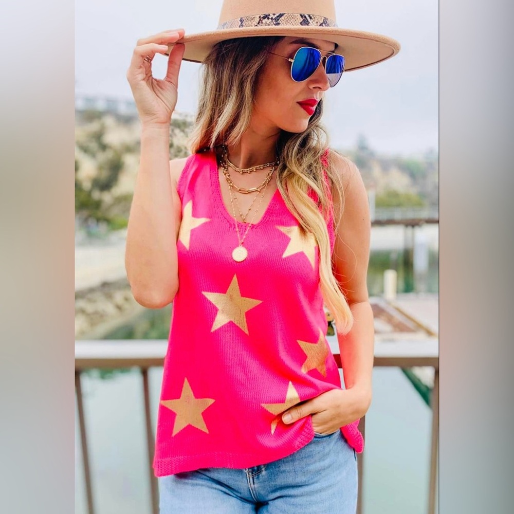 Hot Pink & Stars Sleeveless Sweater Tank